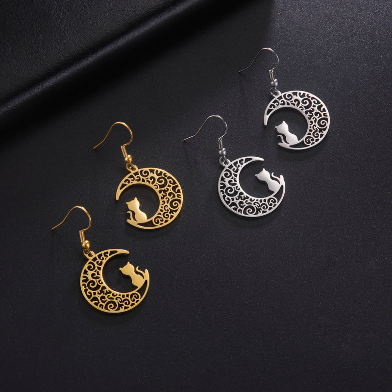 Athena Allure Designer Moon Cat Earrings