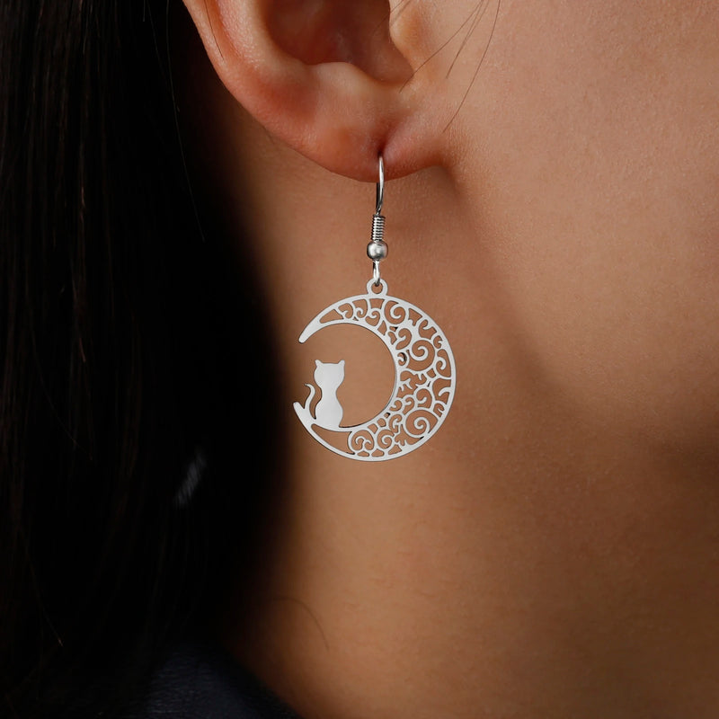 Athena Allure Designer Moon Cat Earrings