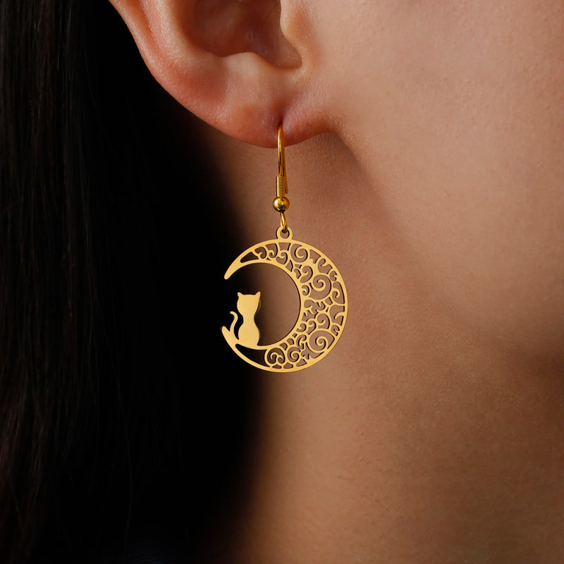 Athena Allure Designer Moon Cat Earrings