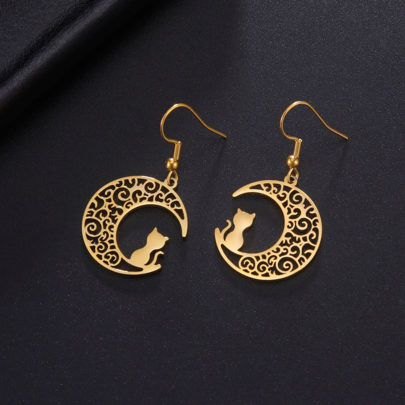 Athena Allure Designer Moon Cat Earrings