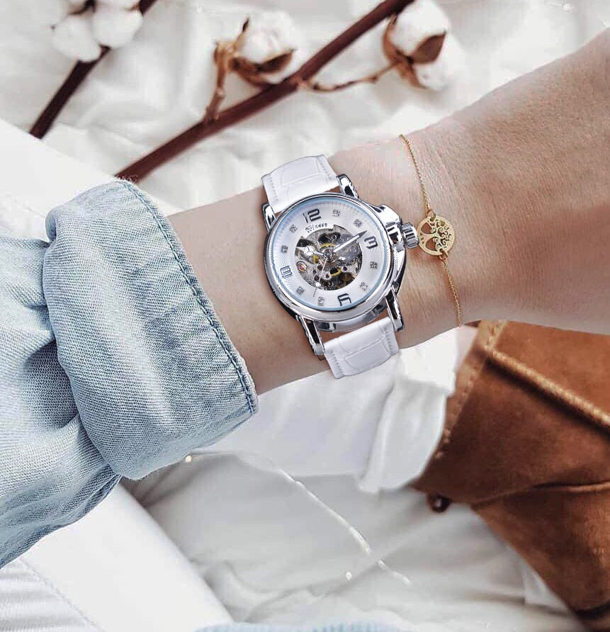 Ladies Diamond Display Skeleton Watch